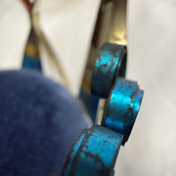 Vintage 1970 Recycled MINI Tin Can Art Blue Velvet Pin Cushion Rocking Chair - Picture 14 of 14